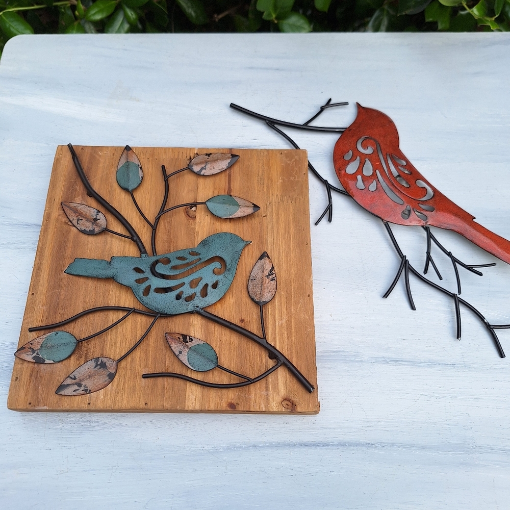 Bird Wall Hanging Decor Art Metal Wood Pictures Unique Wire Textured 3d Designs - Picture 14 of 17